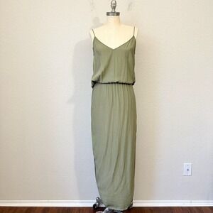 S/W/F Spaghetti Strap Maxi Dress Open Back w Side Slit in Olive Green